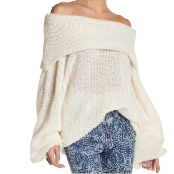 FREE PEOPLE Ophelia Alpaca Blend Cowl Neck Oversized Sweater Ivory Size M - Picture 5 of 9